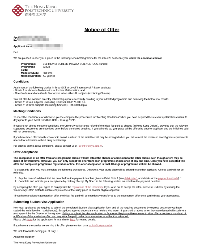 香港理工大学 offer